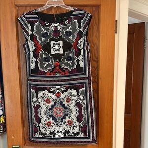 Elegant Black and Red Patterned Dress